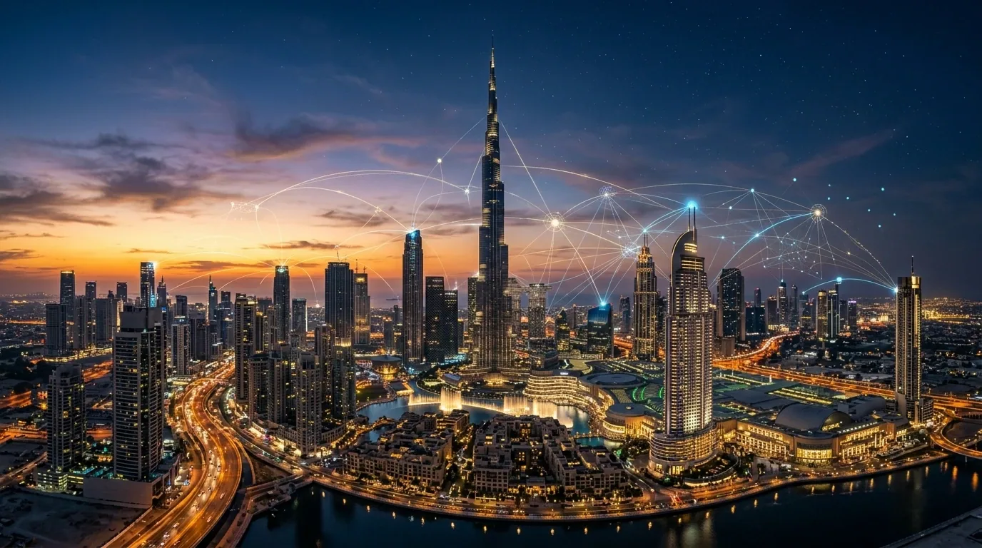 Dubai Skyline Sunset with Neural Technology